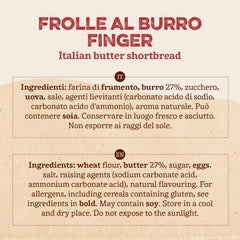 Frolle Al Burro Fingers. Biscotti Preparat Tradițional Come Una Volta. Ideali Come Fine Pasto Goloso, Ma Anche Da Abbinare Al the O Al Caffè. Confezione Da 150 G