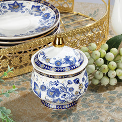 Fanquare – service à thé en porcelaine à fleurs bleues, avec support en métal, tasse à café et soucoupe en porcelaine Vintage, service à café anglais pour adultes