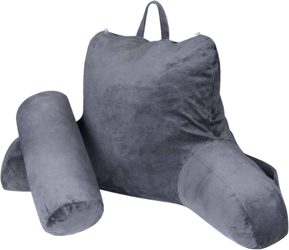 Pernă ergonomică pentru citit INFANZIA cu cotiere, suport pentru spate din spumă cu memorie, gri, M