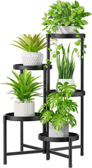Idavosic.Ly Pflanzenständer Metall Groß Mit 5 Etagen, Blumenständer Pflanzenregal Blumenregal Indoor Outdoor, Faltbar Blumentreppen Innen Plant Stand Shelf Für Garten Balkon Wohnzimmer (Rund, Schwarz)