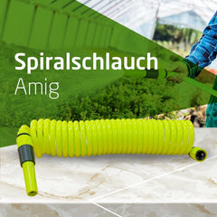 Amig - Tuyau spiralé | Fabriqué en polypropylène | Extensible jusqu'à 7,5 m | Comprend une lance d'irrigation, un adaptateur et 2 joints | Vert pistache