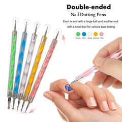 Nail Art Dekorationen & Nagelpinsel Set, Nageldesign Zubehör, Nagelset 5 Stk 2 Wege Punktierung Stift, 15 Malerei Polnisch Pinsel Set, 10 Streifenband, 4 Boxen Bunte Nagel Strass Dekoration