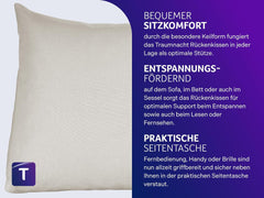 Traumnacht Cosy Back Oreiller de lecture 70 x 40 cm beige Housse amovible et lavable en 100 % polyester Poche latérale pratique Certifié Oeko-Tex Produit selon les normes de qualité allemandes