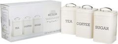 KitchenCraft Living Nostalgia Lot de 3 pots de conservation pour thé, sucre et café dans une boîte cadeau, acier, crème antique, 11 cm x 11 cm x 17 cm, boîtes de conservation alimentaires bleues vintage Naty Shop