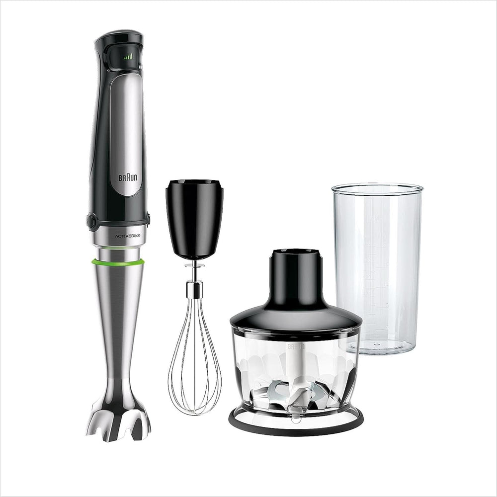 Braun Multiquick 7 MQ 7035X Stabmixer - Pürierstab Mit Abnehmbarem Edelstahl Mixfuß Mit Activeblade Technologie Zum Pürieren Der Härtesten Zutaten, Inkl. 3-Teiliges Zubehör Set, 1000 Watt, Schwarz Bucatarie Naty Shop Schwarz Zerkleinerer (500G)