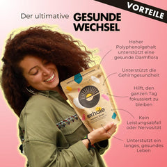 EXHALE Bio GANZE BOHNEN – Dunkel Gerösteter Kaffee – Emballage 450g – Sans mykotoxines et sain pour le café Bulletproof – Origine unique et 100% Arabica Bohnen