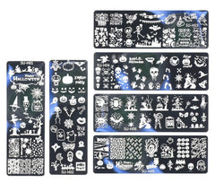 JMEOWIO Nail Stamping Pochoirs Halloween 6 Pièces Nagelstempel Pochoirs Nail Art Décoration Nageldesign Zubehör Böse Gruselige Kürbis-Geisterhexe