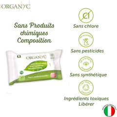 Lingettes intimes Organyc Moist, fabriquées à partir de coton biologique certifié à 100 % - 4 paquets de 20 lingettes (80 lingettes au total)