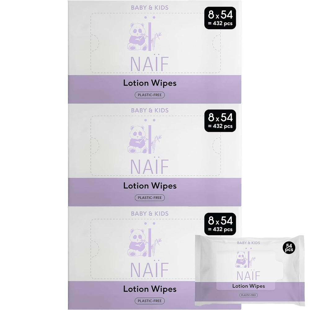 Naïf - Lingettes humides avec lotion sans plastique - 1296 pièces (24 paquets de 54 lingettes) - pour bébés et enfants - Fesses, corps et visage de bébé - à l'Aloe Vera et au Bambou - 0% Parfum et Alcool
