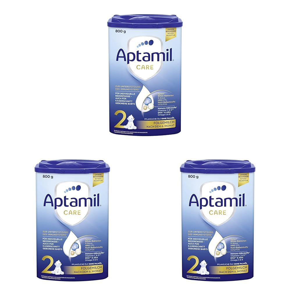 Aptamil Care 2 - Lait de suite après 6 mois, avec Oméga 3 et 6, DHA et ARA, sans huile de palme, nourriture pour bébé, lait en poudre, 1 x 800 g (pack de 3)