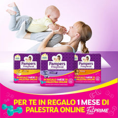 Scutece Pampers Progressi & Fit Prime Midi, format scurt, 162 scutece, mărimea 3 (4-9 kg), abonament online la sală pentru 1 lună cadou