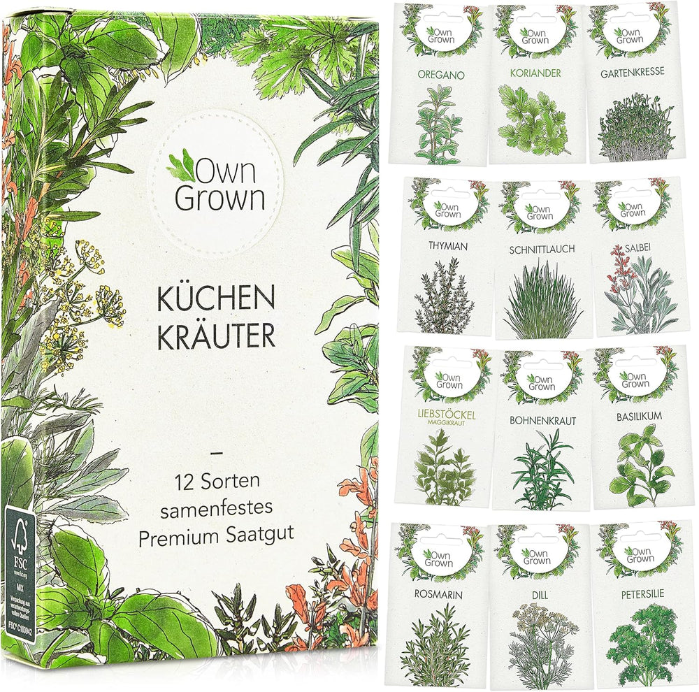 Owngrown Kräuter Samen Set 12 Sorten Garten Und Küchenkräuter Samen - Petersilie, Kräuter Der Provence, Italienische Kräuter, Koriander Samen, Dill, Kräutersamen Für Balkon, Und Hochbeet