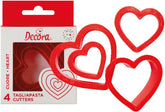 0255305 Set forme de biscuiți în formă de inimă, netede, 4 bucăți, 4-5,5-7-8 cm, 2,2 cm înălțime, roz