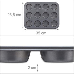 Relaxdays Muffinform, 2Er Set, 12Er Muffinbleche, Antihaftbeschichtet, Carbonstahl, Muffins & Cupcakes, Ø 6,5 Cm, Grau, 10030825 Matrite si tavi pentru copt Naty Shop
