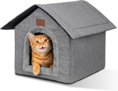 Katzenhaus Outdoor Winterfest, Katzenhöhle, Hundehöhle mit Abnehmbarem Plüschkissen, Wasserdicht Wetterfester, Hundehütte Indoor, Hundehaus für Drinnen/Indoor 35x30x35cm (Grau, S)