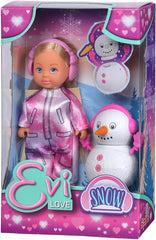 Simba 105733646 - Evi Love Snow, Spielpuppe im süßen Schneeanzug mit Schneemann zum Selberbauen, 12cm, ab 3 Jahre