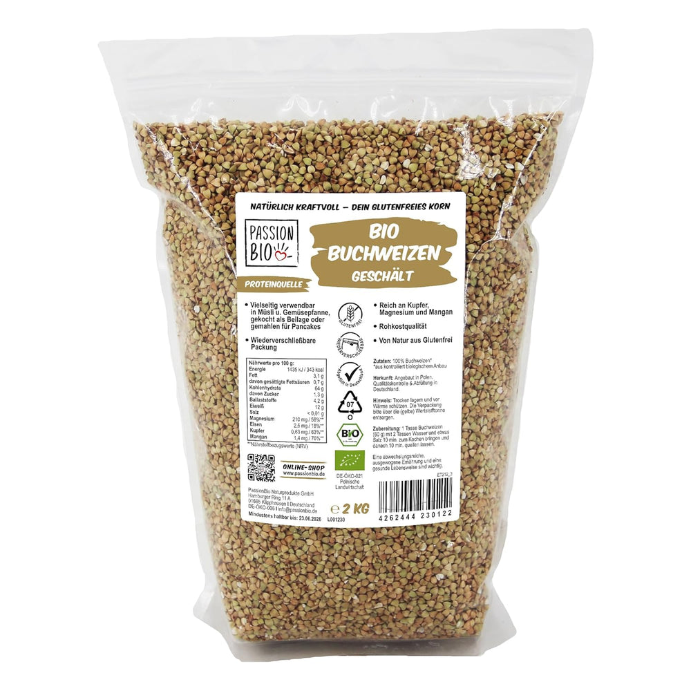 PassionBio sarrasin bio 2 kg - emballage refermable - qualité alimentaire crue