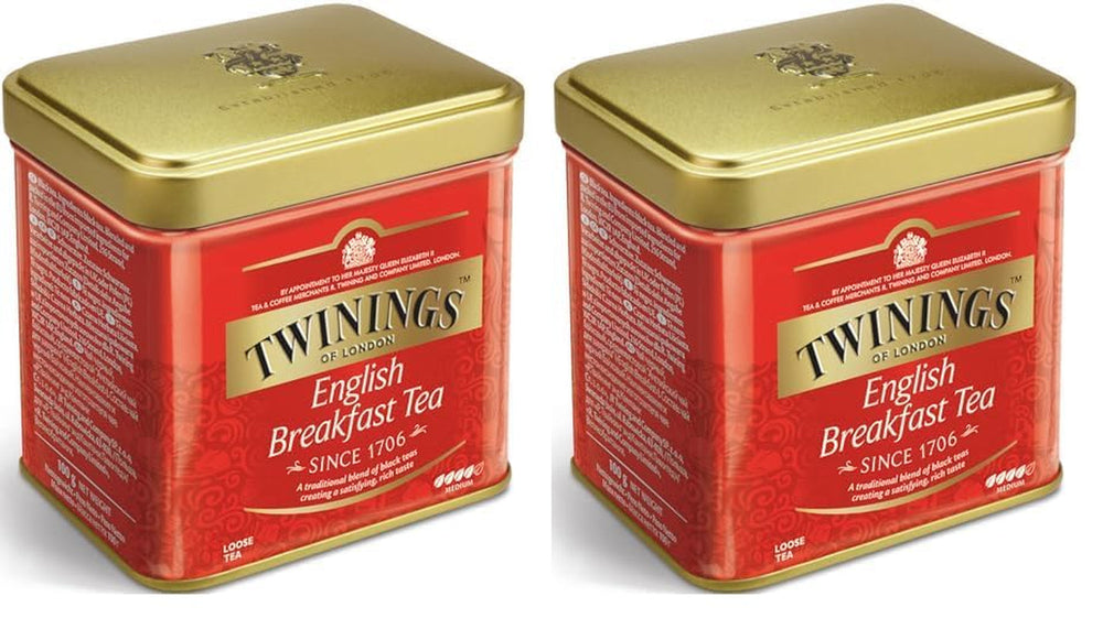 Twinings English Breakfast Tea Thé noir en vrac dans une boîte à thé Thé noir fort issu de feuilles de thé de haute qualité cueillies dans les meilleures plantations de thé du Sri Lanka et de l'Inde G, neutre, 100 grammes