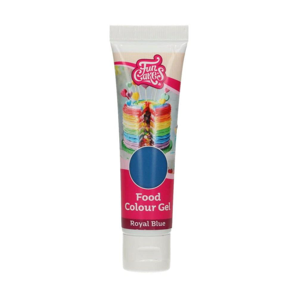 Colorant alimentaire Funcakes, gel bleu royal : Colorant alimentaire très concentré pour pâte, crème, fondant et pâte d'amande. Dosage facile. Une seule goutte pour créer des couleurs vibrantes. Halal. 30g.