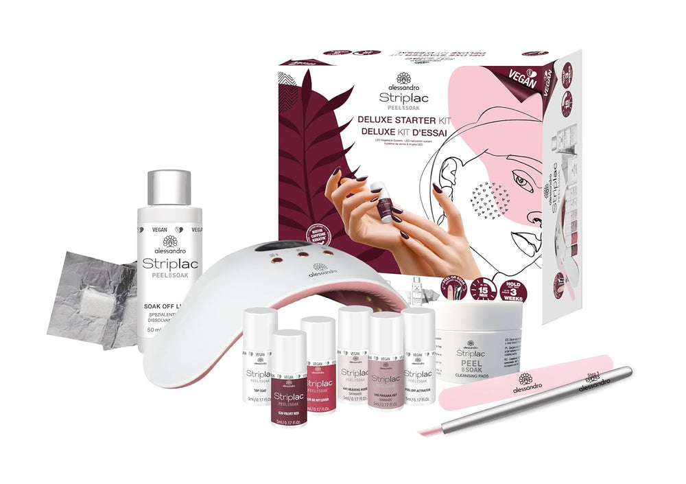 alessandro STRIPLAC PEEL OR SOAK DELUXE KIT - Set de vernis à ongles UV - Pour une manucure professionnelle et délicate en 15 minutes - Vegan et sans cruauté envers les animaux - Comprend une lampe LED