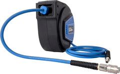 Enrouleur de tuyau automatique Güde 10 m (pression de service 12 bar, rotation 180°, tuyau d'air comprimé extrêmement flexible, résistant à l'huile et à la température, filetage de raccordement 1/4", support mural)