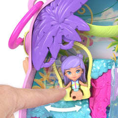 Polly Pocket Puppen und Spielset, Ananas-Äffchen-Schatulle, Reisespielzeug mit 1 Mikropuppe, Haustier, Hängematte und Zubehörteilen mit Obstmotiven, JKC49