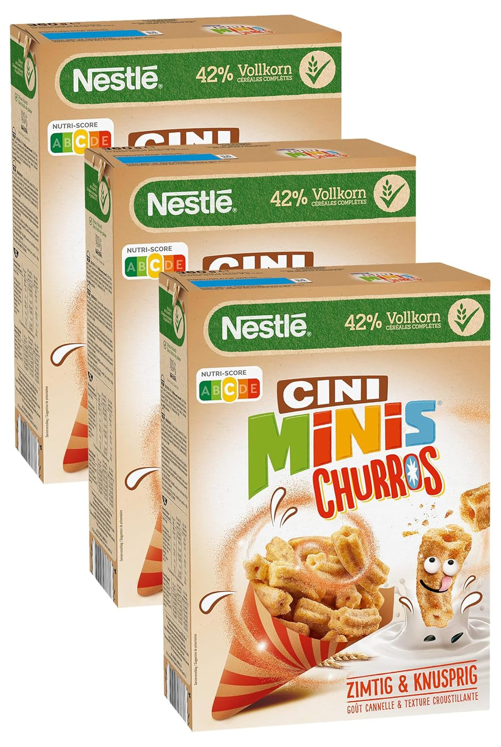 Céréales pour petit-déjeuner Churros avec 42 % de grains entiers, paquet de 3 (1 x 360 g)