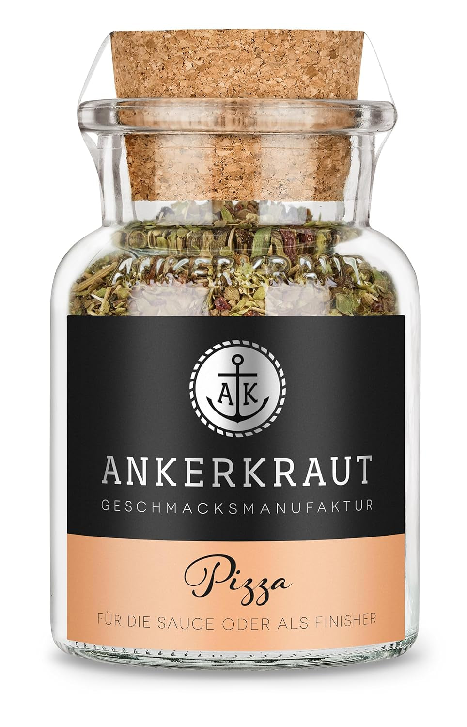 Ankerkraut Pizza, pour un goût italien original, comme celui du Steinofen, également pour les pâtes, la tomate-mozzarella et bien d'autres plats, 45 g dans un verre en liège