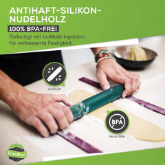 Rouleau à pâtisserie - rouleau à pâte en silicone et acier inoxydable - rouleau à pâtisserie moderne sans poignée avec effet antiadhésif, étale le fondant et la pâte en un rien de temps, outils de pâtisserie