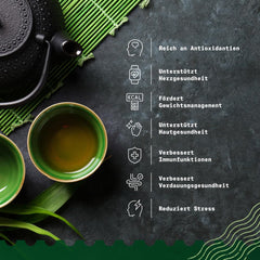 Naturalebio Ceai verde japonez Gyokuro. 50G Ceai organic. Natural și pur. Produs de calitate original din Japonia. Plăcere organică de înaltă calitate, cultivat tradițional pentru un gust optim.