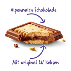 Milka LU – Ciocolată cu lapte alpină cu biscuiți LU crocanți – 87g