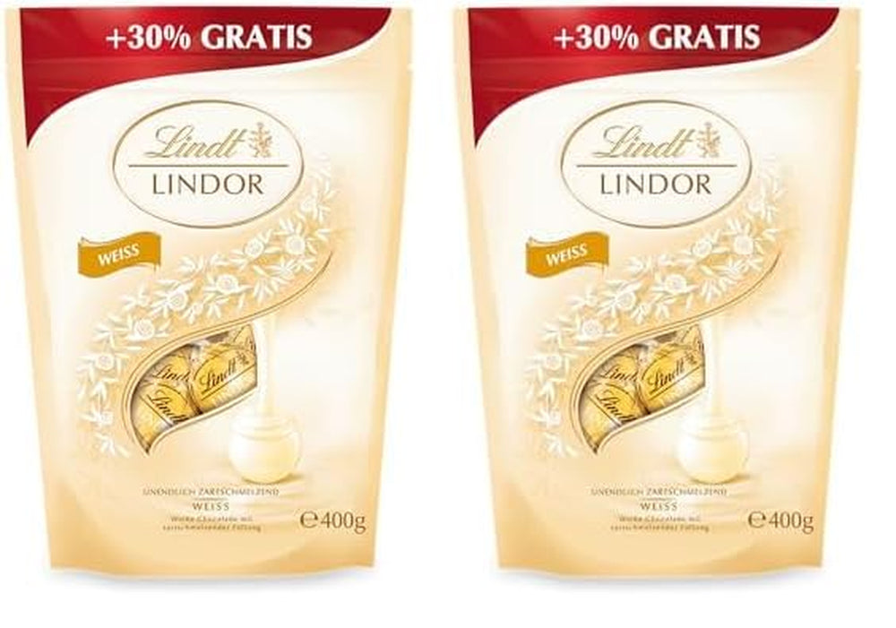 Boules de chocolat blanc Lindor | 400g Env. 30 boules de chocolat blanc fourrées fondantes | Cadeau de chocolat | Cadeau chocolat (pack de 2)