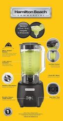 Mélangeur à barre Hamilton Beach Commercial® 908®R, HBB908R-CE, 1 HP, récipient en polycarbonate de 1,3 L, 2 vitesses, 220-240 V, cuisine noire Naty Shop