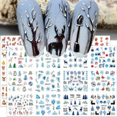Autocollants pour ongles de Noël 3D auto-adhésifs à transfert d'eau, arbre de Noël, flocon de neige, élan, pingouin, nail art de Noël, dessins d'ongles d'hiver, autocollants de Noël, accessoires pour ongles