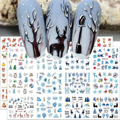 Autocollants pour ongles de Noël 3D auto-adhésifs à transfert d'eau, arbre de Noël, flocon de neige, élan, pingouin, nail art de Noël, dessins d'ongles d'hiver, autocollants de Noël, accessoires pour ongles