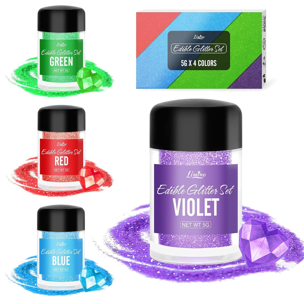 Paillettes comestibles – 4 couleurs de poudre de paillettes comestibles, poudre de paillettes en flacon pulvérisateur pour boissons, gâteaux, nourriture – poudre de paillettes métalliques, colorant alimentaire pour cocktails, fondant, biscuits, vin