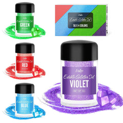 Paillettes comestibles – 4 couleurs de poudre de paillettes comestibles, poudre de paillettes en flacon pulvérisateur pour boissons, gâteaux, nourriture – poudre de paillettes métalliques, colorant alimentaire pour cocktails, fondant, biscuits, vin