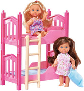 Simba 108178046 105733847 - Pat de podea Evi Love 2 / cu două păpuși Evi / cu pat supraetajat / inclusiv accesorii / păpușă de îmbrăcat / 12 cm, pentru copii cu vârsta de 3 ani și peste