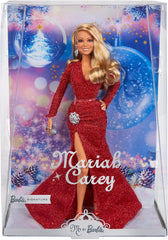 Barbie Mariah Carey - Poupée de collection avec robe rouge scintillante, volants, fente, boucles charmantes, accessoires argentés, talons hauts rouges, tradition de Noël, décoration, HJX17