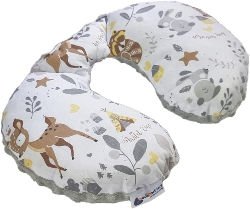 Medi Partners Oreiller cervical pour bébé 100 % coton / Minky Oreiller cervical pour voiture, poussette, voyage, sommeil, oreiller cervical Snooze Roll (REH avec Minky gris) Oreillers orthopédiques cervicaux Naty Shop Cerf avec Minky gris