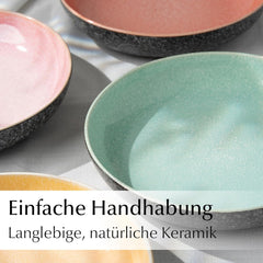 MIAMIO - Assiettes plates, lot de 6 (850 ml) / Assiettes à pâtes grandes et profondes, ensemble d'assiettes pour 6, saladier en céramique / lavable au lave-vaisselle et au micro-ondes - Collection Las Palmitas