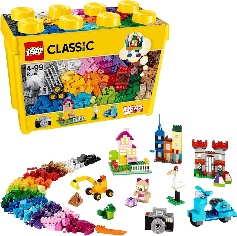 LEGO Classic Große Bausteine-Box, Konstruktionsspielzeug für Mädchen und Jungen mit Aufbewahrungsbox, enthält Bunte Steine, Reifen, Türen, etc. in 33 Farben, Geschenk für Kinder ab 4 Jahren 10698