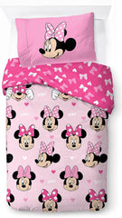 Parure de lit enfant personnages Disney 100% coton Parure de lit enfant Naty Shop Rose - Minnie Mouse 135X200/50X70 (2 Pièces)