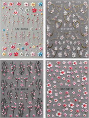 JMEOWIO 3D Nail Art Autocollant Fleur Nail Art Autocollant Selbstklebend Nagelaufkleber 5D Stéréoscopique Frühling Sommer Floral Décoration Nageldesign Zubehör 4 Blatt