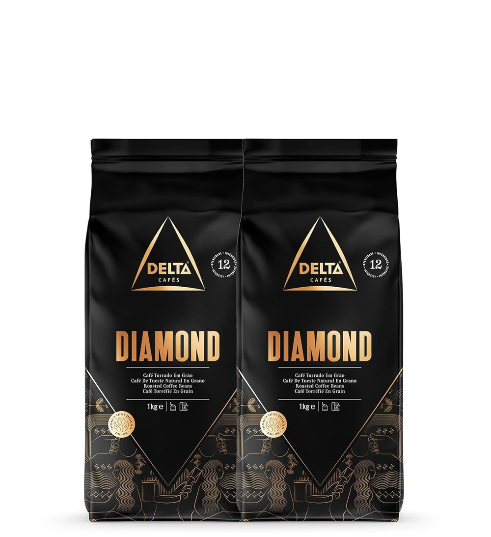 Delta Cafés - Café en Bois Diamant - 2 Packungen à 1 kg - Intensité 8 - Mélange de café en bois et de Robusta Arabica - Sehraromaticisch mit Noten von gerösteten Nüssen