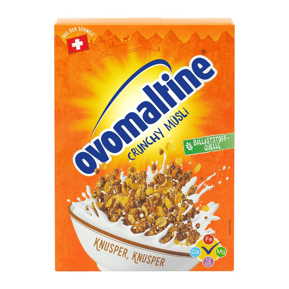 Ovomaltine Crunchy Muesli - muesli croquant au chocolat, avec un mélange unique de céréales et Ovomaltine - muesli au chocolat, vitamines, fibres et minéraux précieux (1 x 450g)