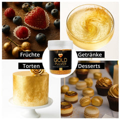 He-Ju 10 g de poudre d'or comestible végétalienne et sans E171, colorant alimentaire doré, paillettes comestibles pour boissons et aliments