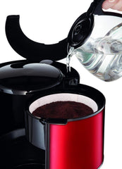 Machine à expresso Subito avec filtre, carafe en verre, 10-15 tasses, capacité 1,25 L, arrêt automatique, filtre amovible, indicateur de niveau d'eau, acier inoxydable, rouge/noir, FG360D