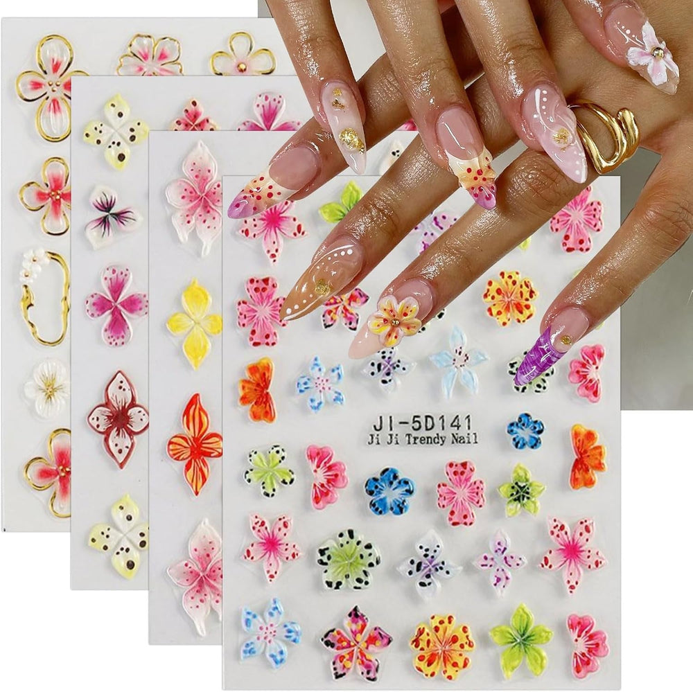 JMEOWIO Autocollants de manucure 3D en forme de fleur colorée pour nail art