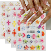 JMEOWIO Autocollants de manucure 3D en forme de fleur colorée pour nail art